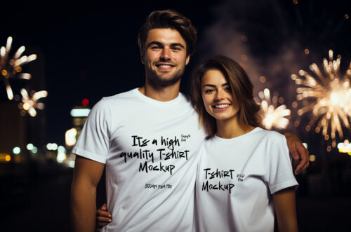 Free Download Couple new year t-shirt PSD mockup