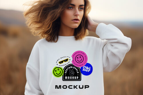 Free Download woman sweatshirt PSD mockup-