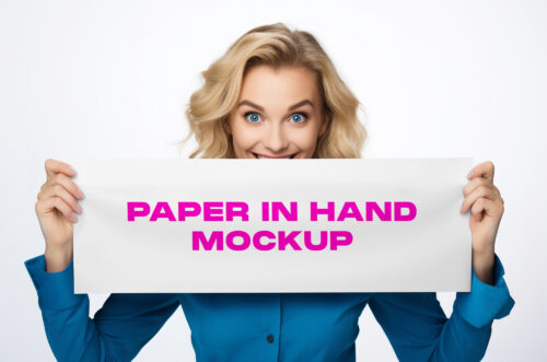 Free Download Female holding horizontal paper hd mockup