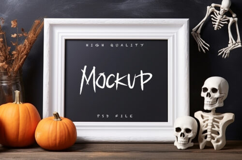 Free Download Frame mockup surrounded by halloween elements