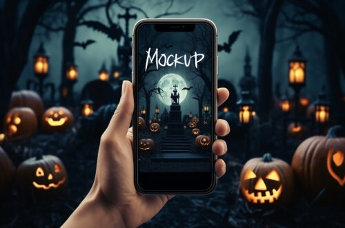 Free Download Halloween smartphone Design mockup in dark