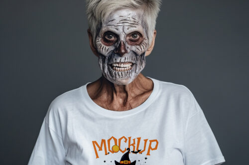 Old Man Wearing Halloween T-shirt Mockup
