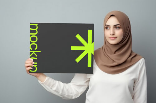 Free Download Islam woman holding poster mockup