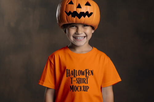Free Download Kids Halloween T-shirt Mockup