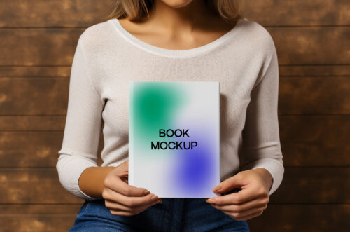 Free Download Lady holding book PSD mockup