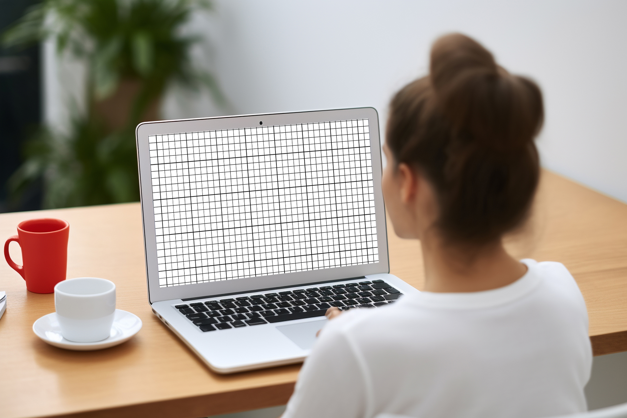 Free Download Lady working on laptop PSD mockup