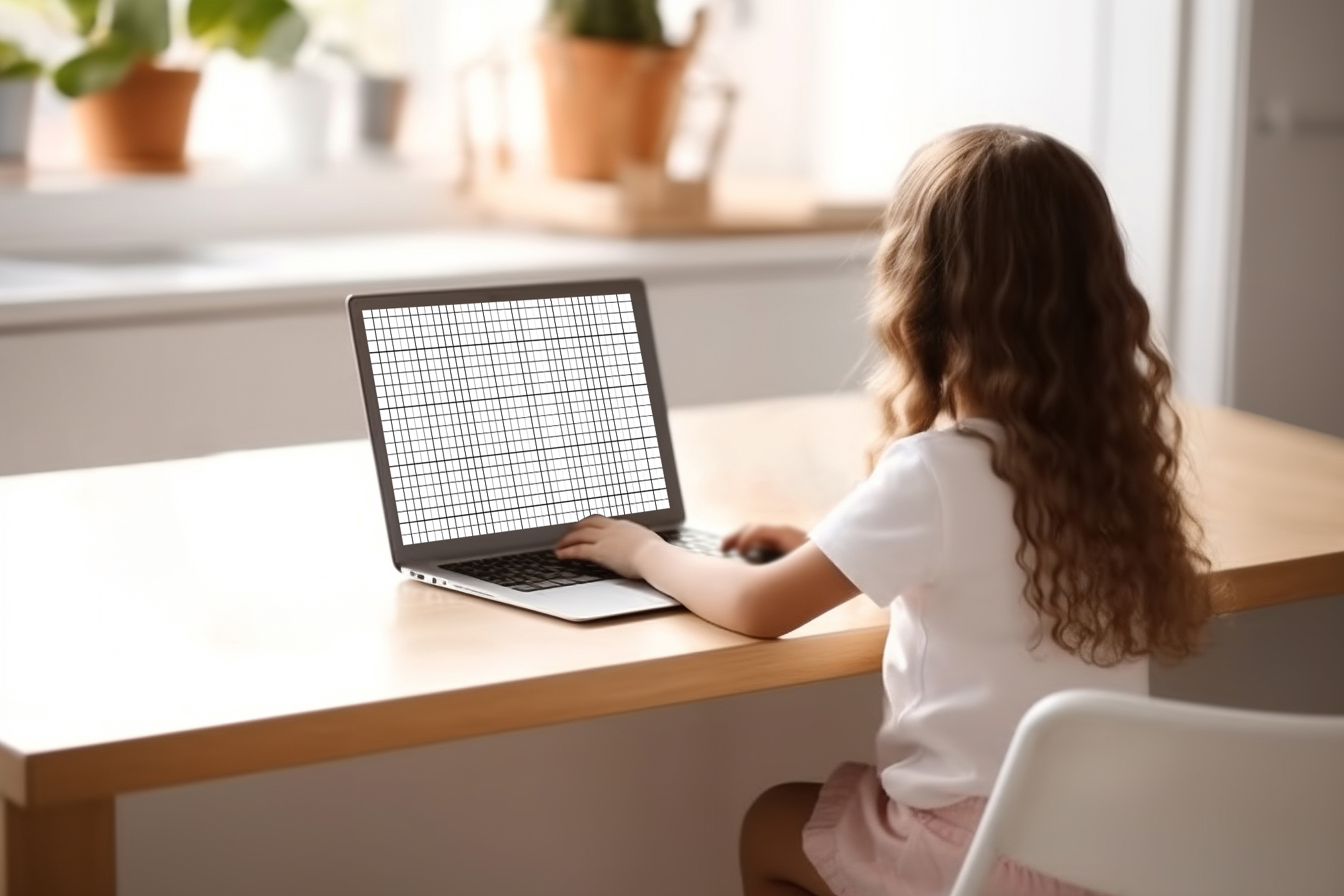 Free Download Little girl using MacBook mockup template