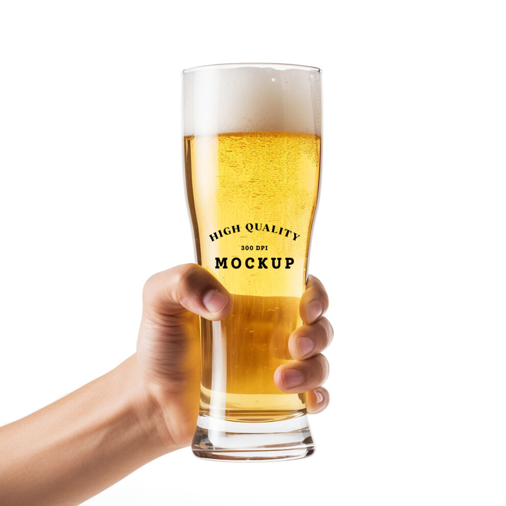 Free Download Man holding beer glass hd mockup