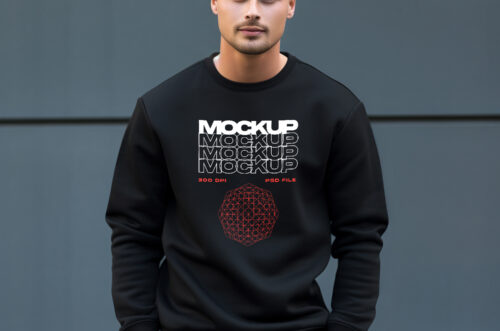 Free Download Man weraing black sweatshirt mockup-