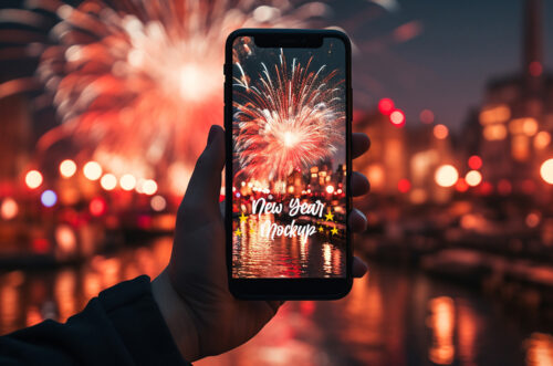 Free Download New year smartphone PSD mockup