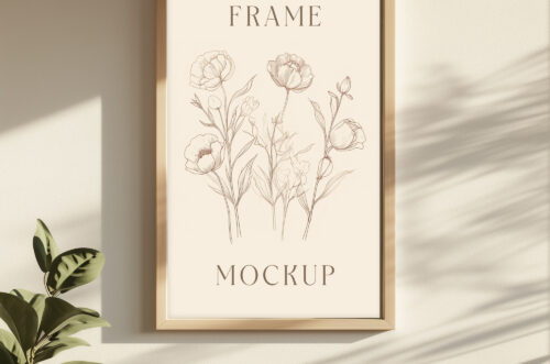 Free Download Premium wooden frame mockup on wall