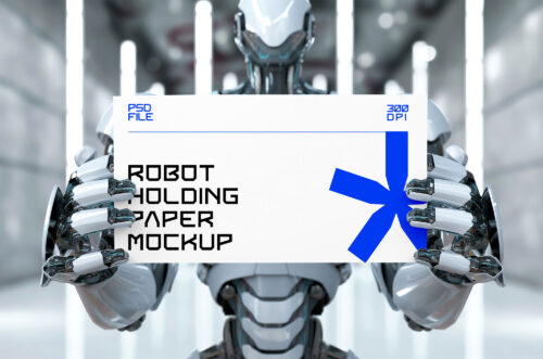 Free Download Robot holding paper mockup