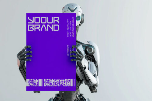 Free Download Robot holding paper mockup PSD-