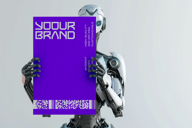 Free Download Robot holding paper mockup PSD-