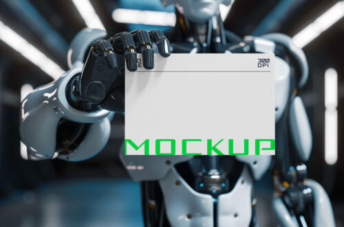 Free Download Robot showing card mockup