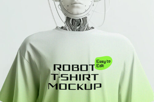 Free Download Robot wearing t-shirt mockup-
