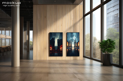 Free Download Two vertical frame mockup on office wall