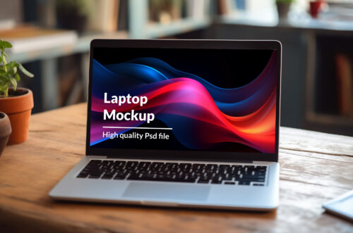 Free Download Ultra hd laptop mockup on wooden desk