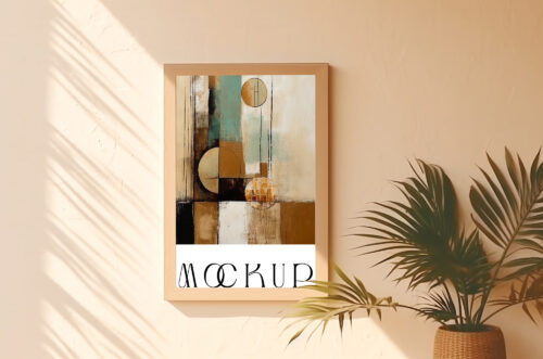 Free Download Ultra hd wooden frame mockup on wall