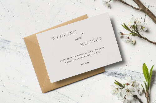 Free Download Wedding card and envelope mockup