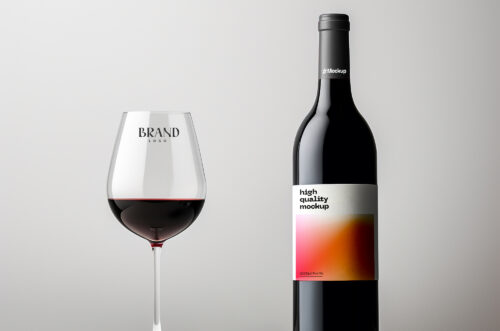 Free Download Wine Bottle & Glass isolated mockup