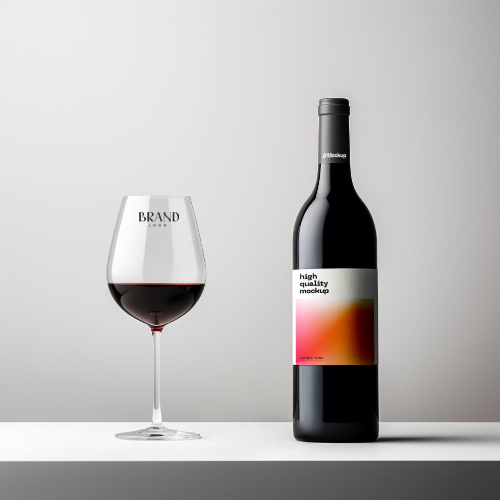 Free Download Wine Bottle & Glass isolated mockup