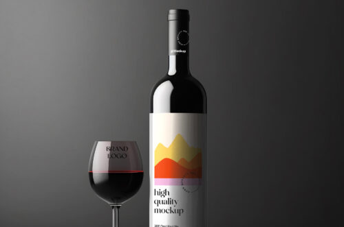 Free Download Wine Bottle and Glass Mockup
