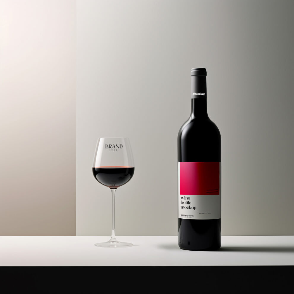 Free Download Wine bottle & glass mockup download