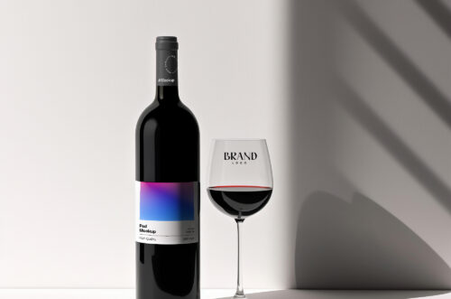 Free Download Wine bottle & wine glass mockup generator