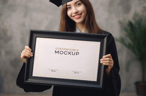 Free Download Woman holding graduation certificate mockup