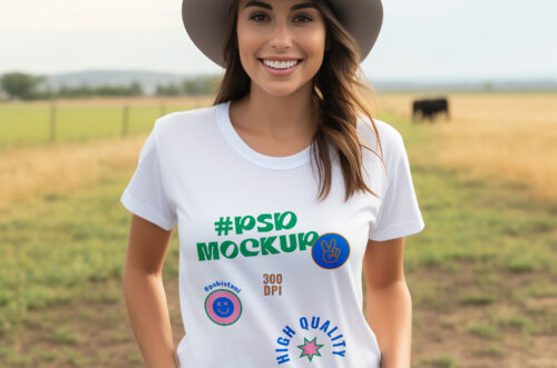 Free Download Woman t-shirt mockup in farm-