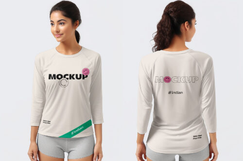 Free Download Women full sleeve t-shirt mockup-MD