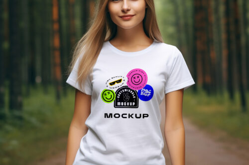 Free Download Young adult wearing forest apparel t-shirt mockup-
