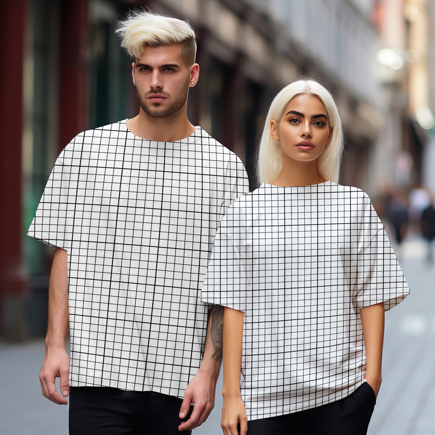 Free Download Young couple t-shirt on street-G
