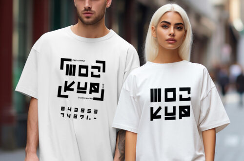 Free Download Young couple t-shirt on street-
